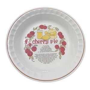 Vintage Hankook Cherry Pie Recipe Stoneware Deep Dish Pie Plate 10.75" Oven Safe